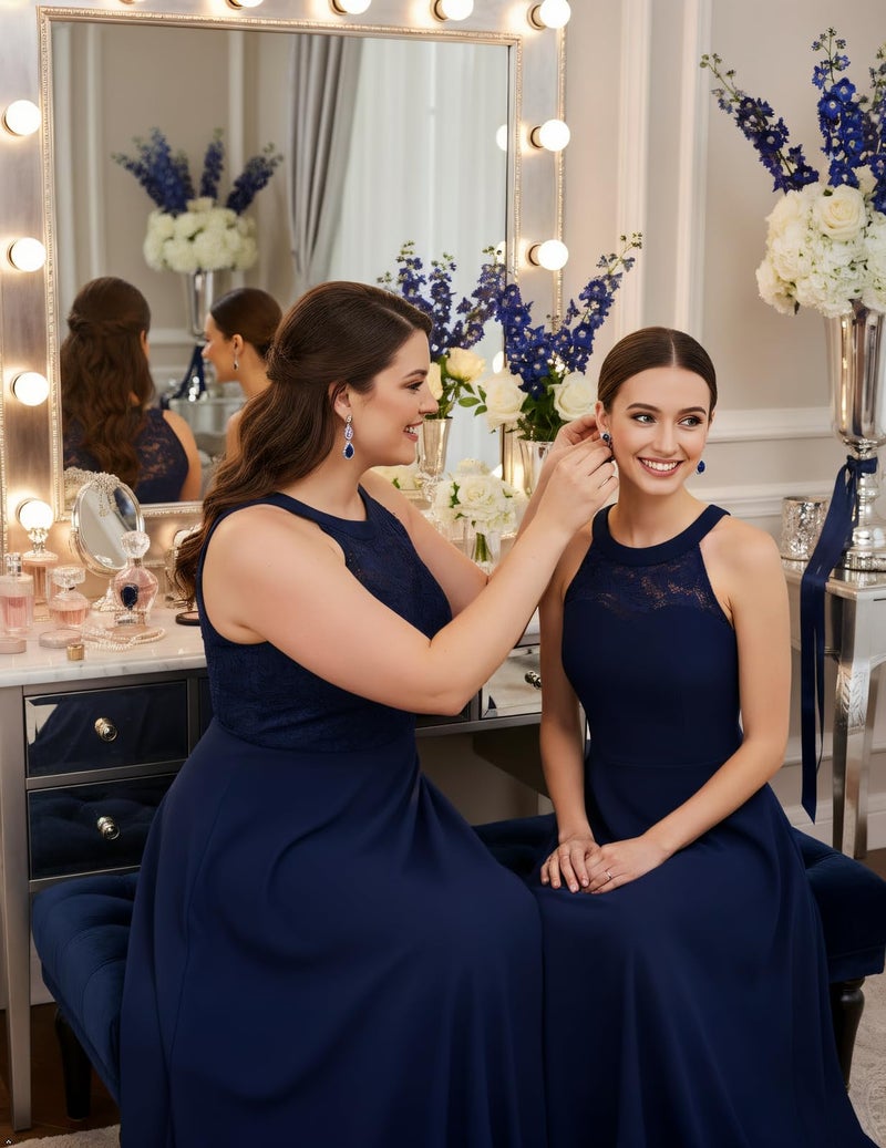 Bbonlinedress Women Cocktail Prom Vintage Dress Formal Wedding Guest Short Bridesmaid Homecoming Teens Halter Dress Navy L - Image 3